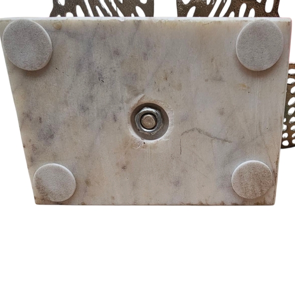 Beautiful Butterfly Decor Silver Metal Sculpture on Marble Stand 7"x11"x5"Tall - Picture 7 of 12